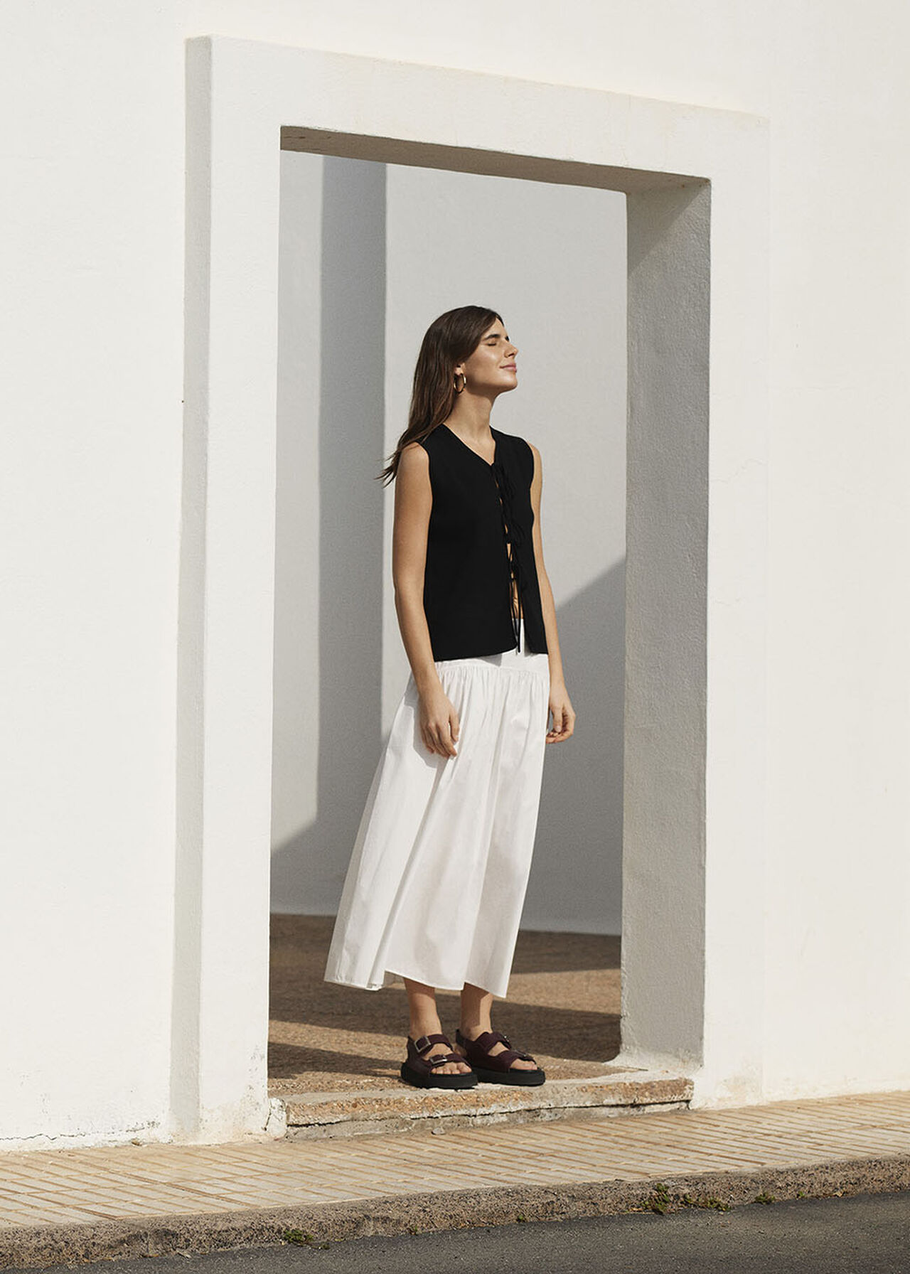 Cotton Waisted Midi Skirt