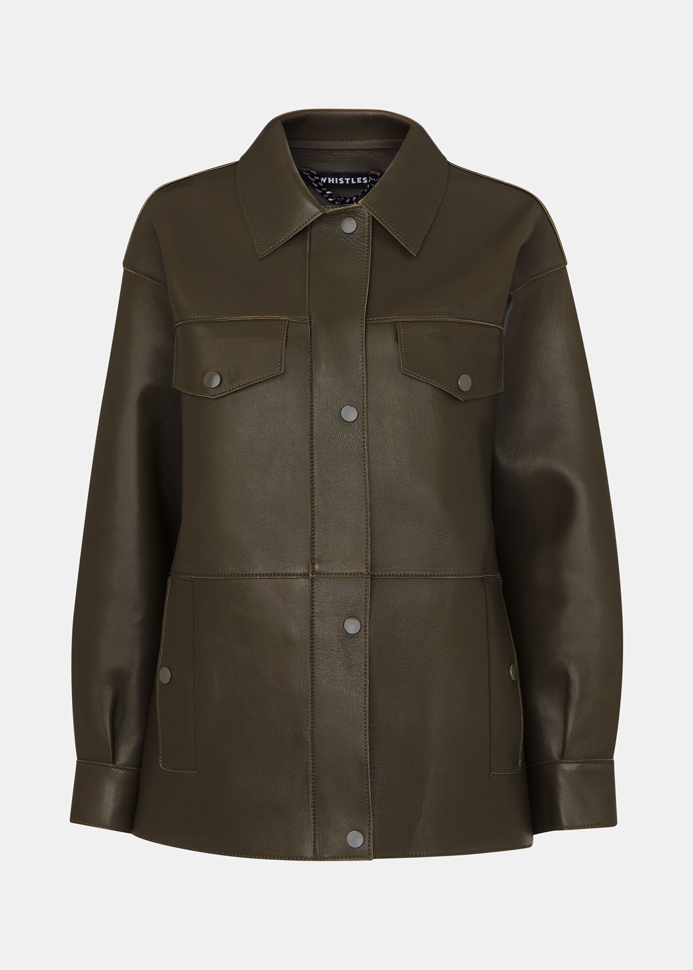 Khaki Clean Bonded Leather Jacket | WHISTLES | Whistles US |