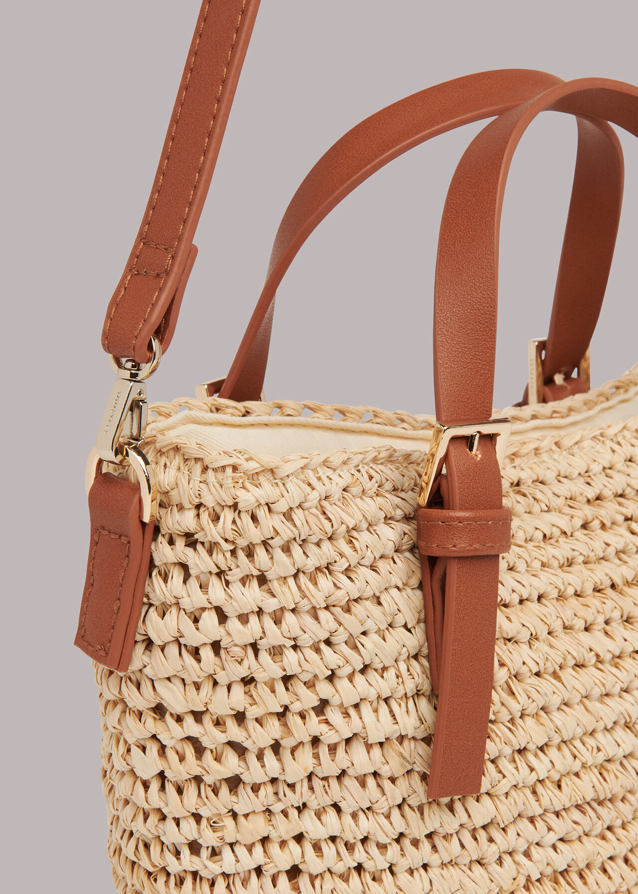 Kiki Leather-Trimmed Woven Raffia Backpack