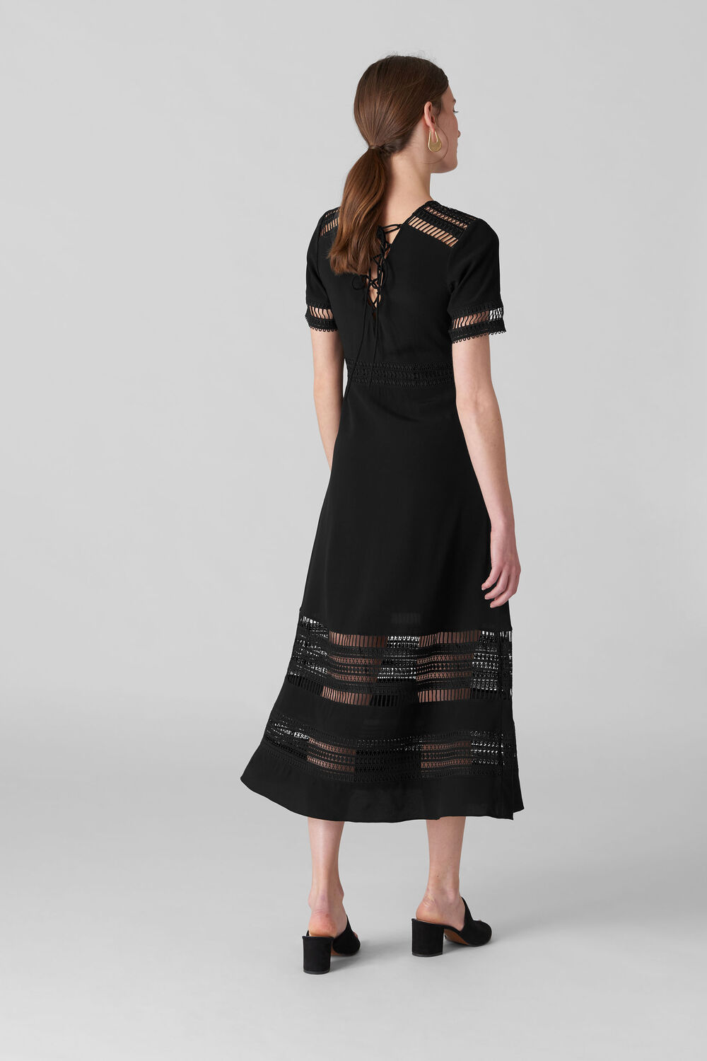 Elisa Lace Detail Midi Dress Black