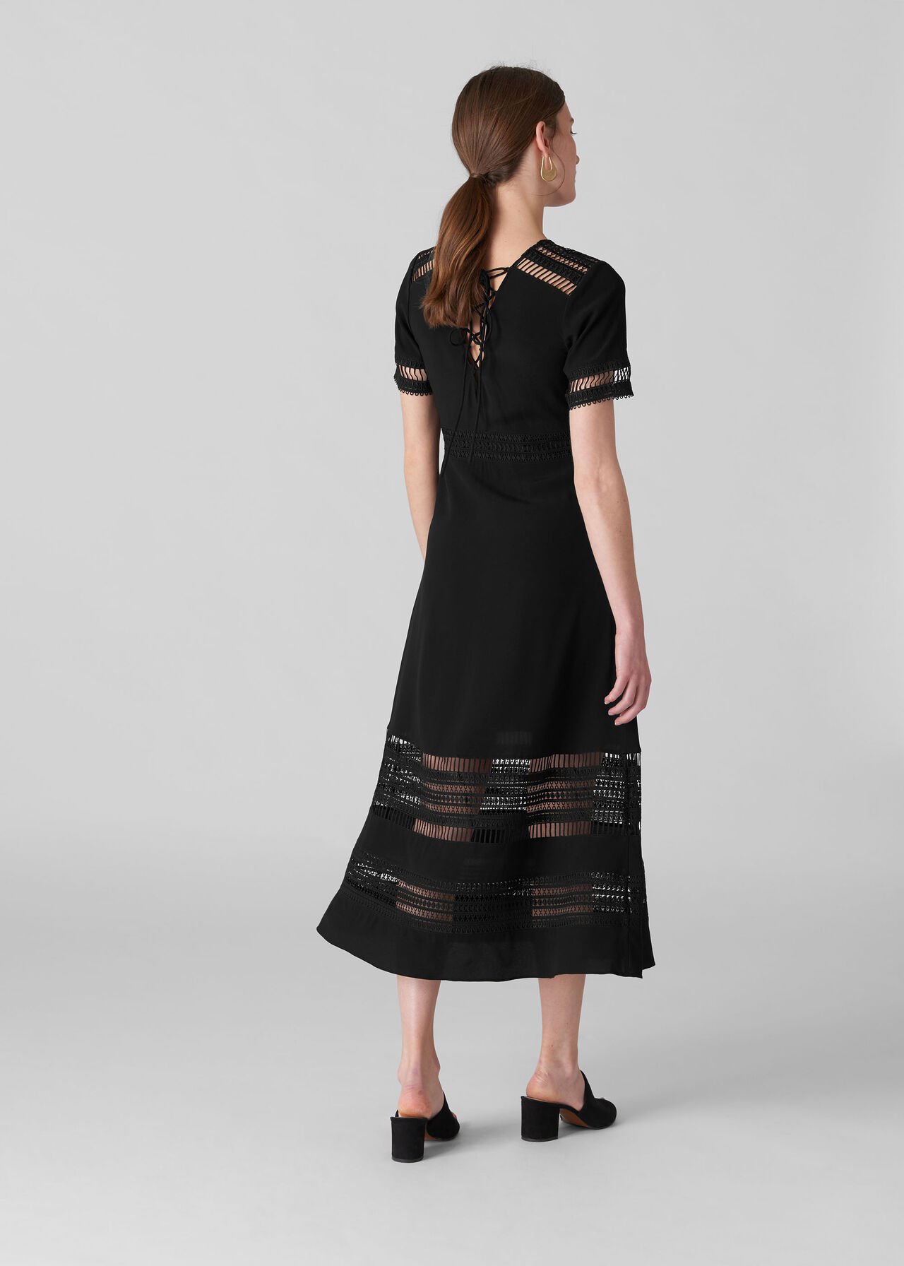 Elisa Lace Detail Midi Dress Black