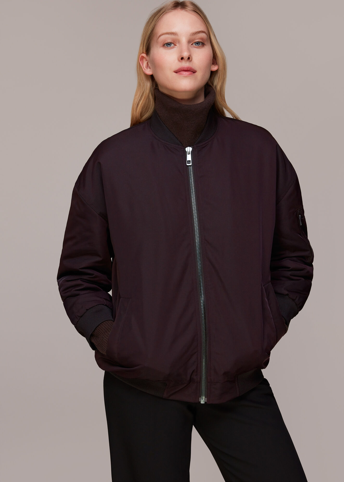 Brown Bomber Jacket in a Relaxed Fit with Side Pockets | Whistles