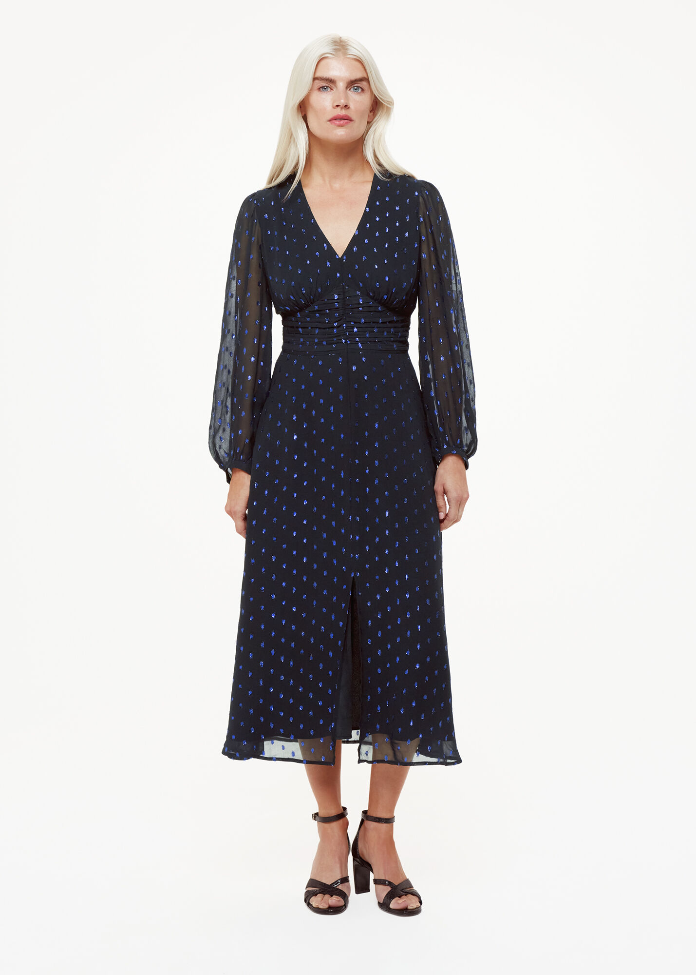 Navy/Multi Metallic Dobby Midi Dress WHISTLES