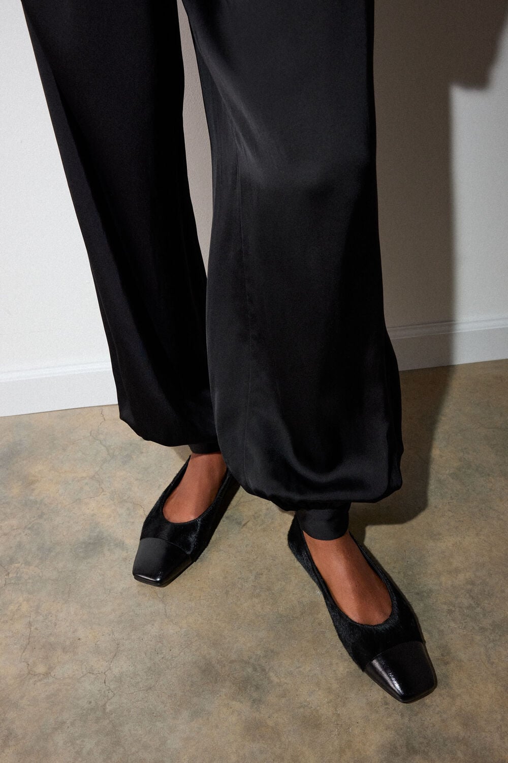 Black Hair-On Leather Ballet Pump