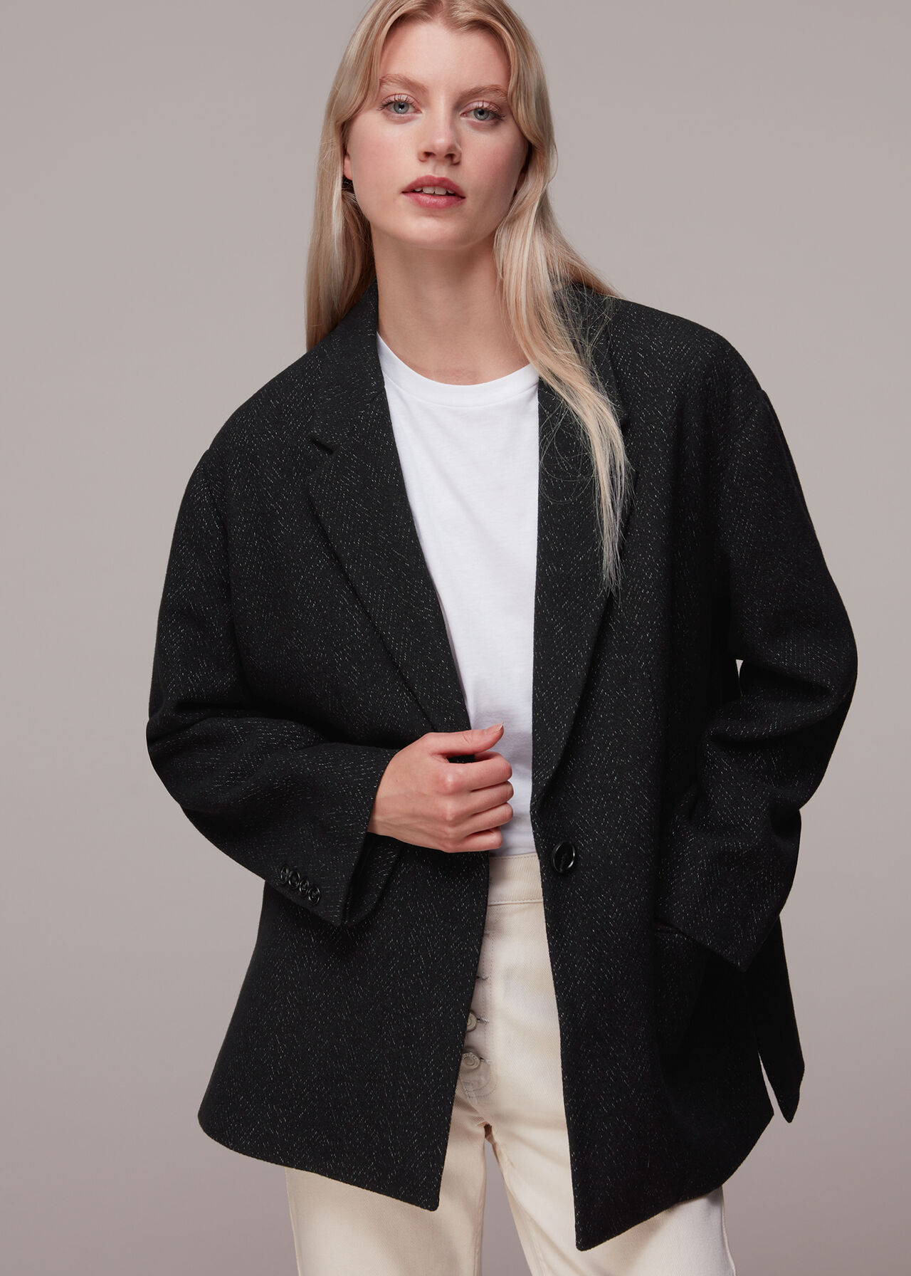 Black/Multi Maria Flecked Wool Jacket | WHISTLES