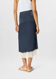 Lace Hem Satin Midi Skirt