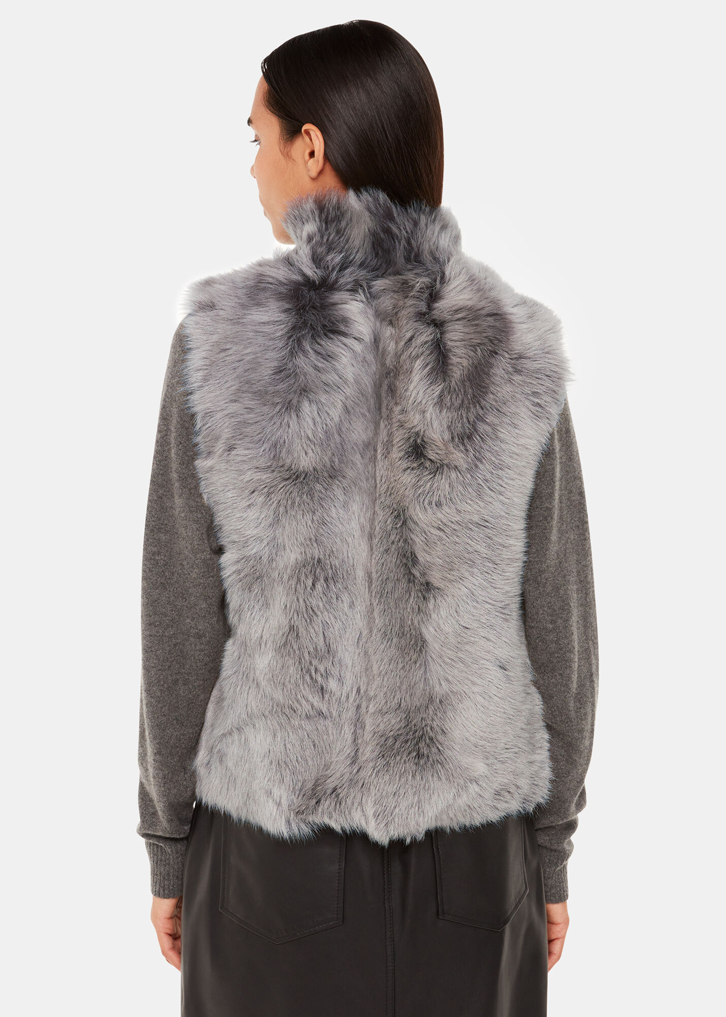 Grey Short Toscana Sheepskin Gilet | WHISTLES | Whistles US |