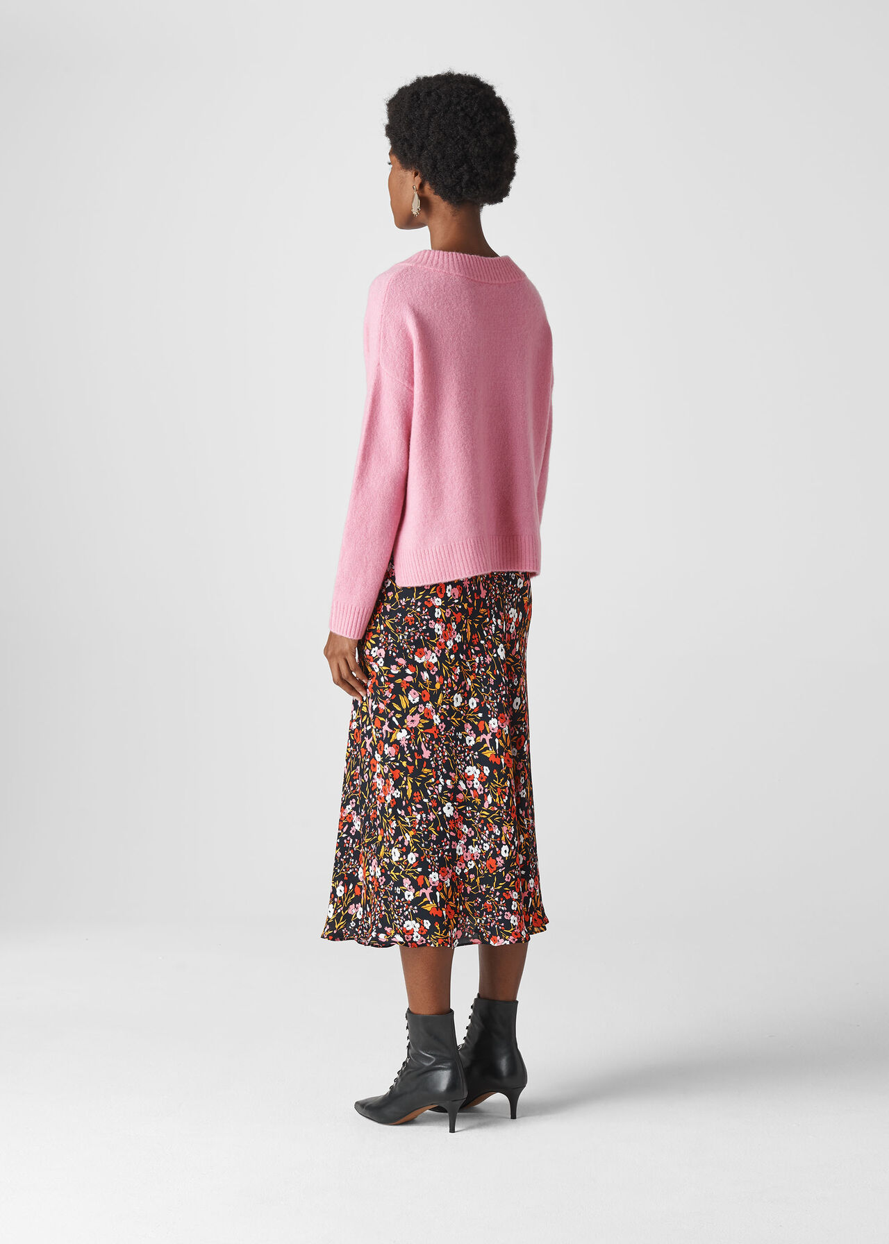 Pink/Multi Floral Meadow Bias Cut Skirt | WHISTLES
