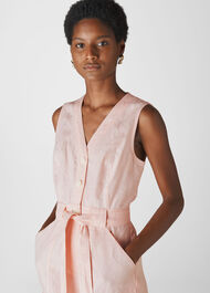 Linen Button Detail Playsuit Pale Pink