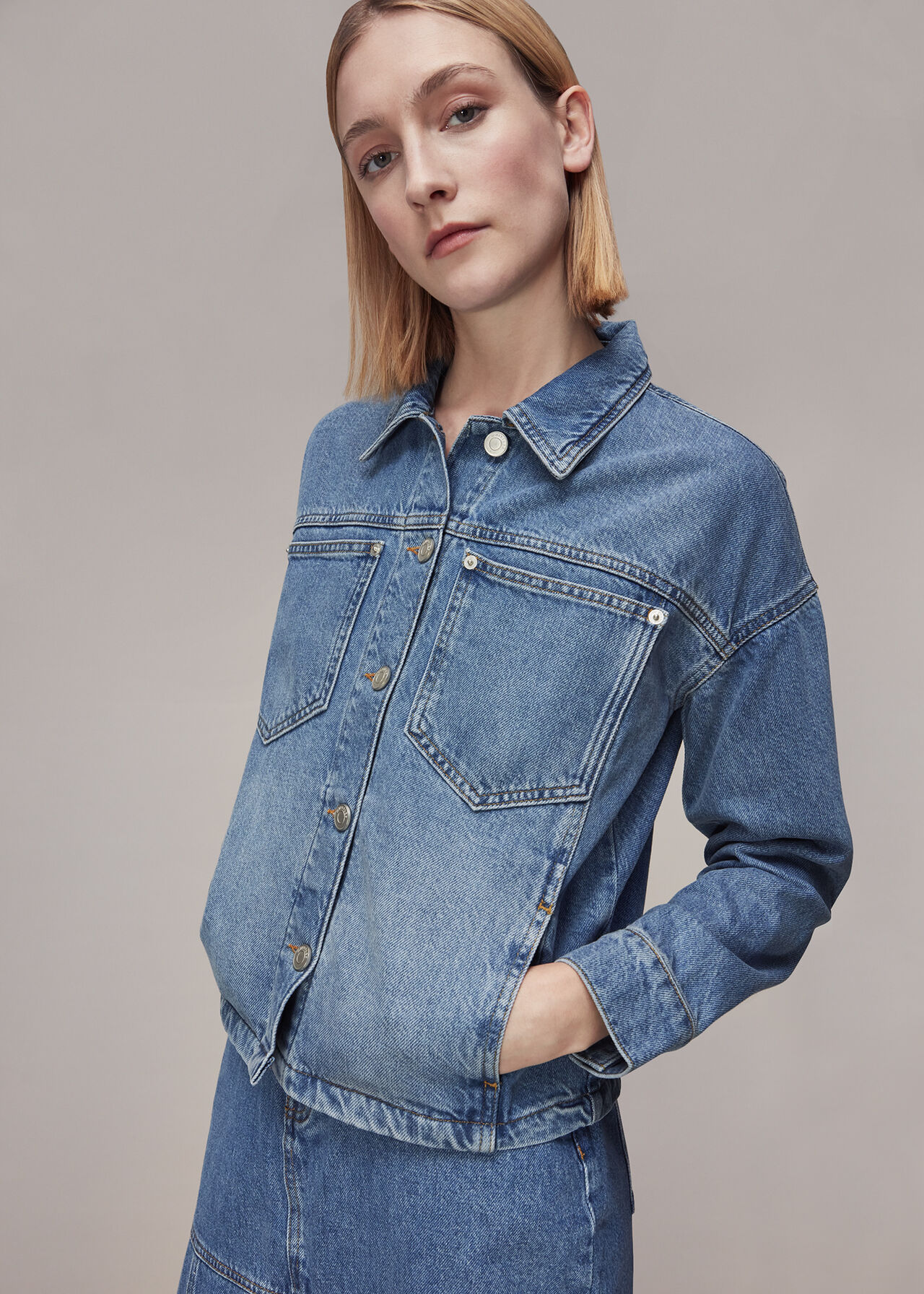 Denim Ella Patchwork Denim Jacket, WHISTLES