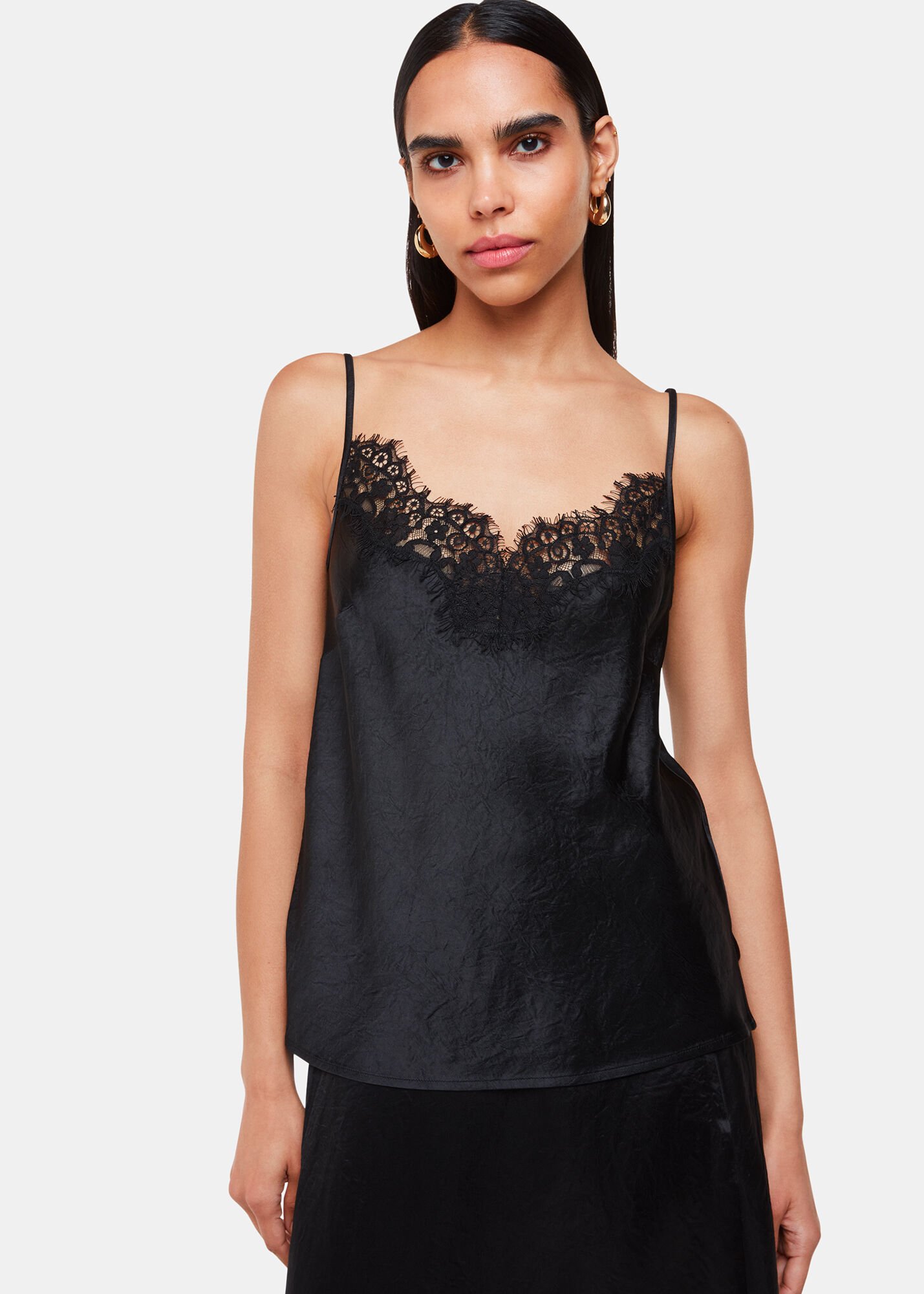 Black Lace Trim Cami Top | WHISTLES | Whistles US |