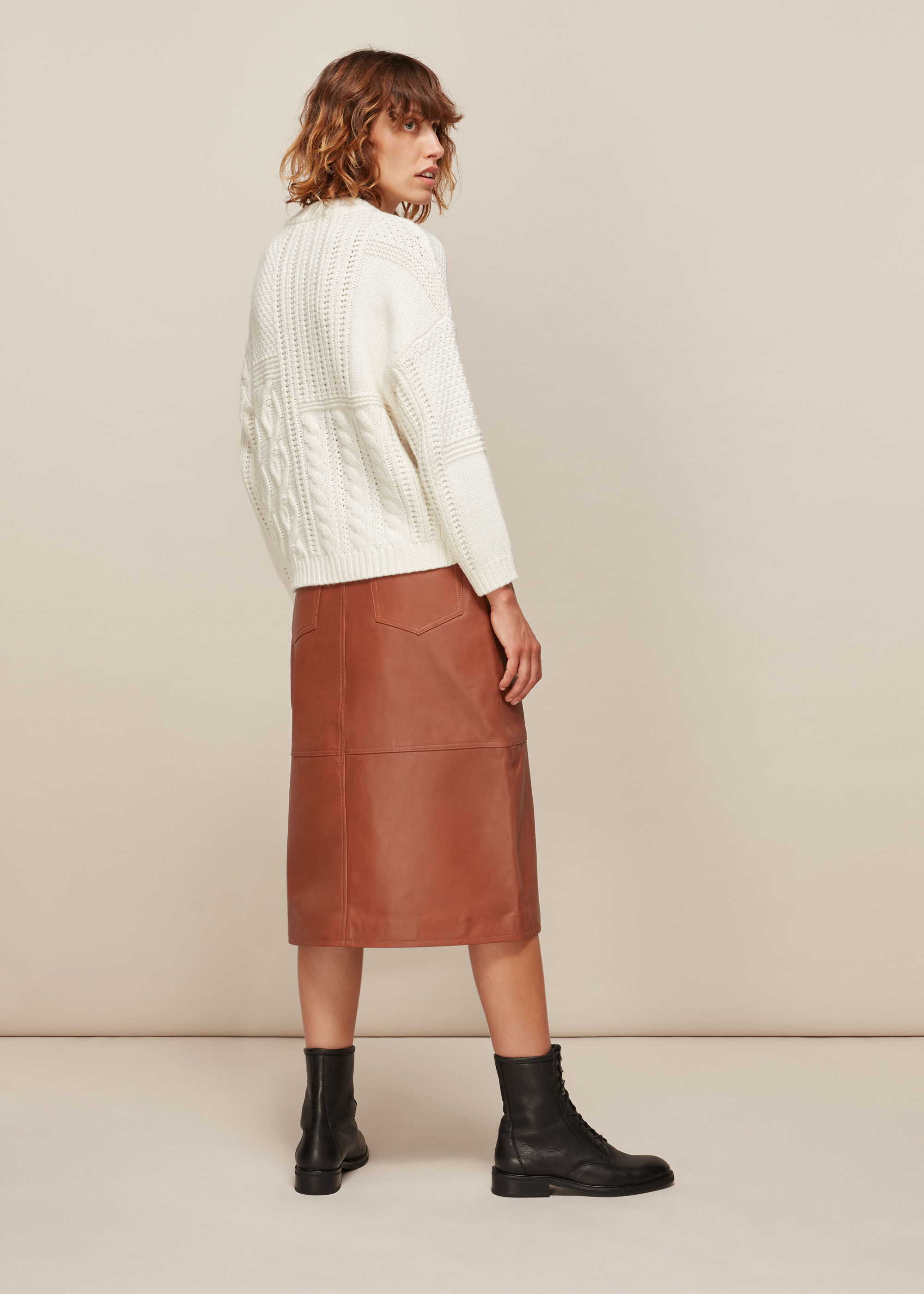 Tan Panelled Leather Skirt WHISTLES