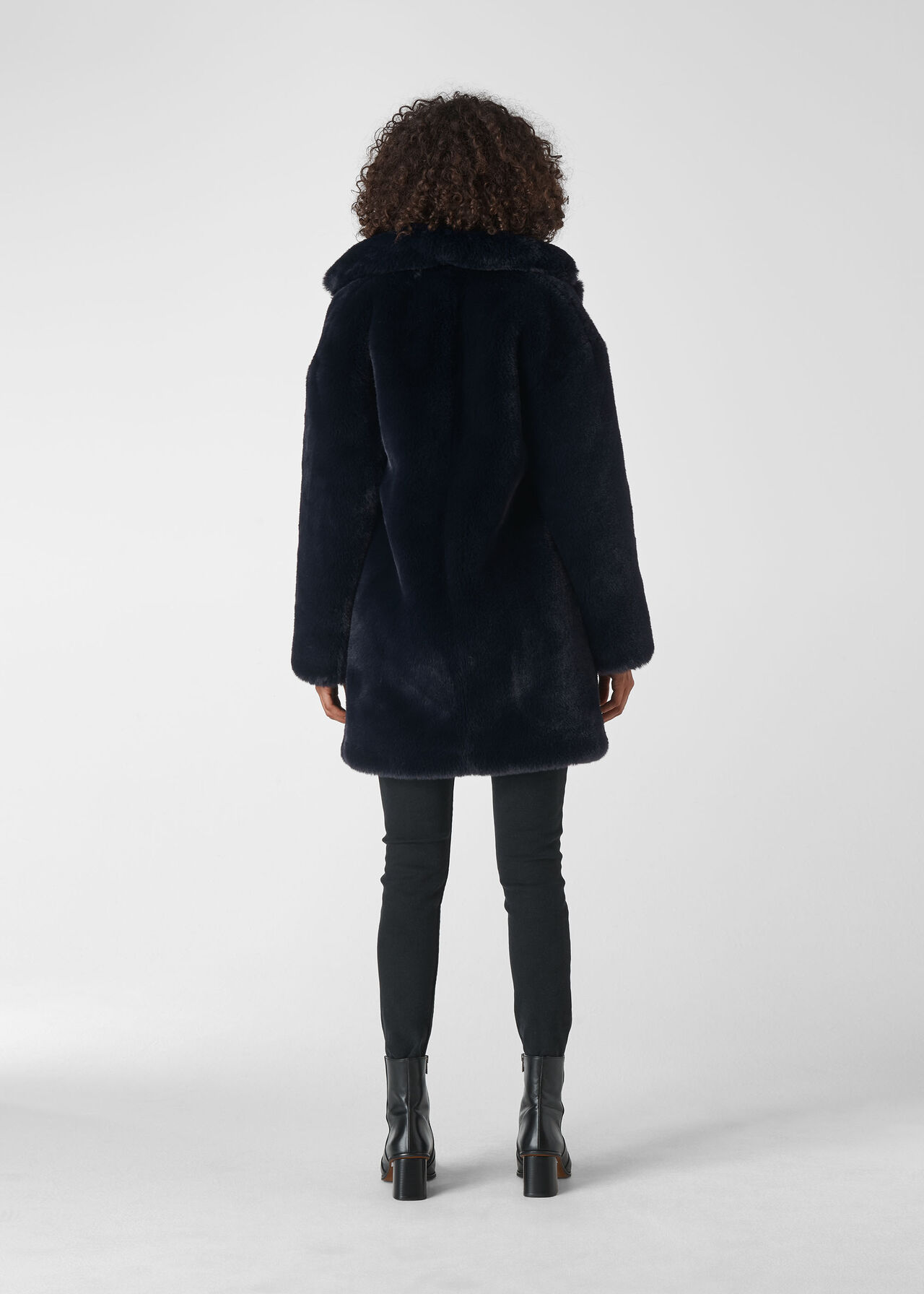 Navy Frankie Faux Fur Coat | WHISTLES | Whistles UK