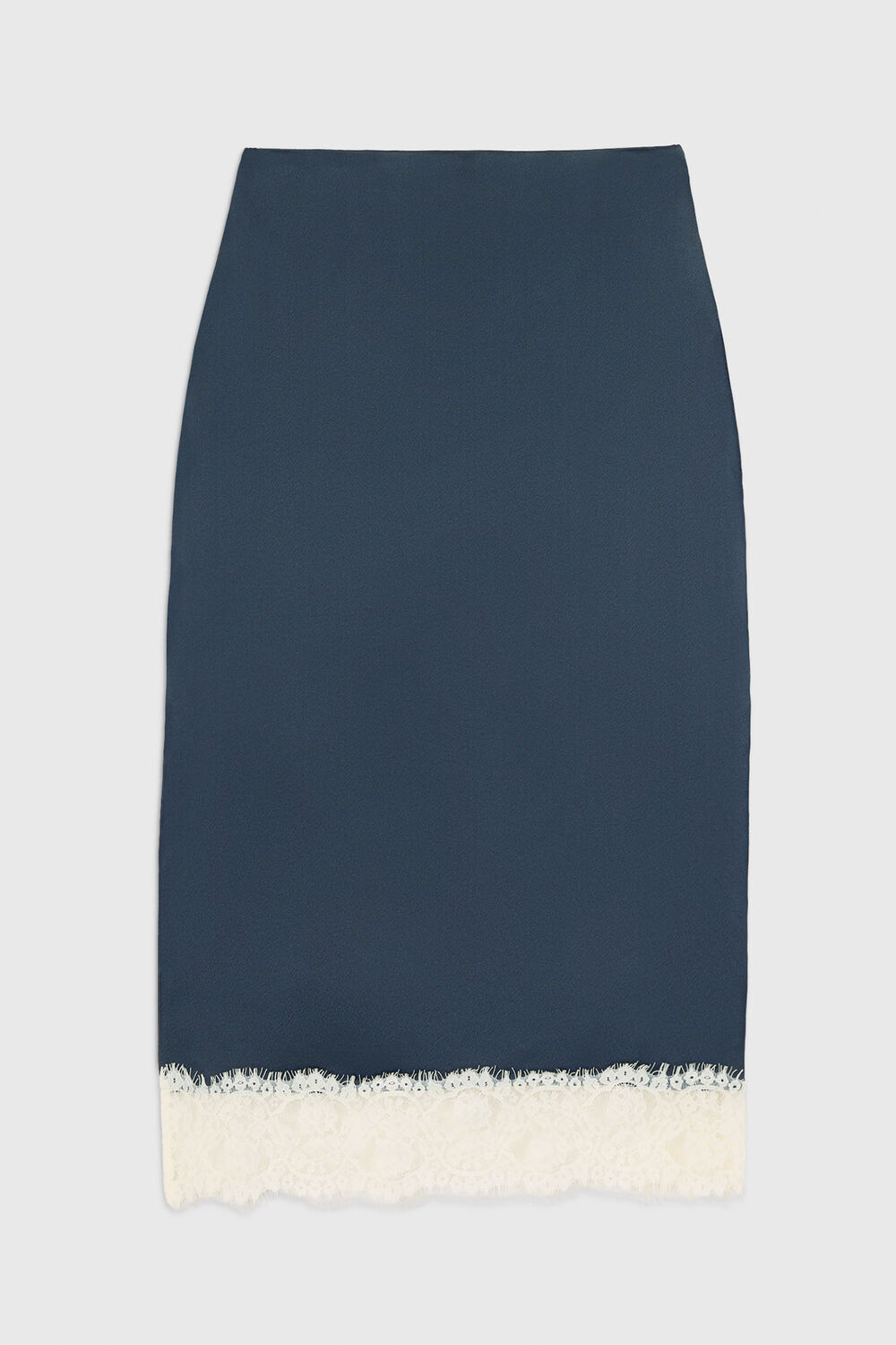 Lace Hem Satin Midi Skirt