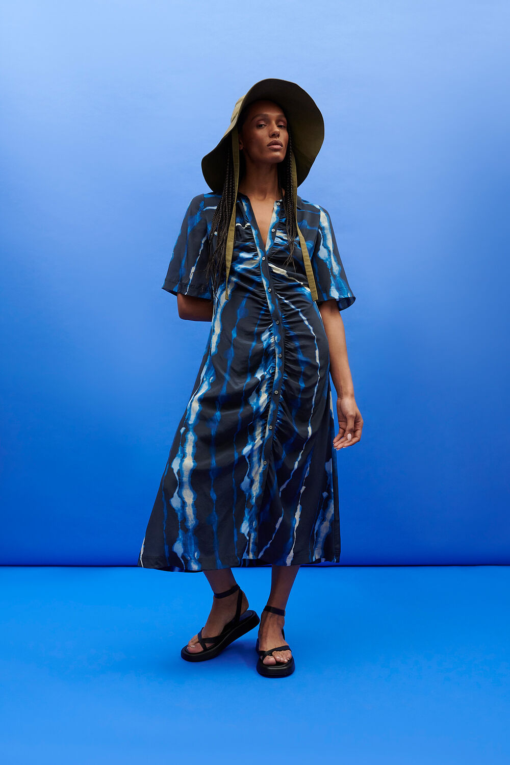 Shibori Print Silk Midi Dress