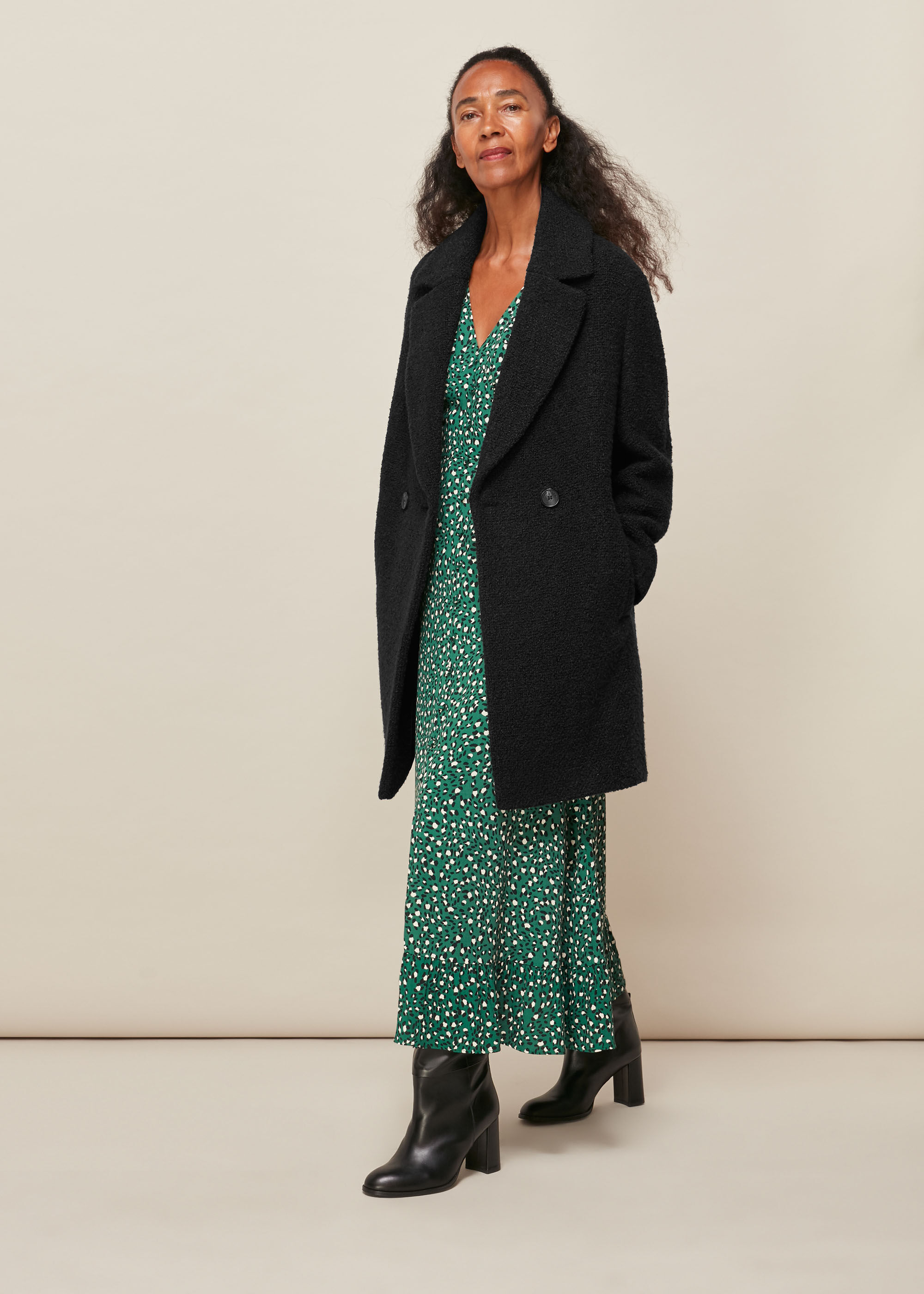 Ladies black best sale boucle coat