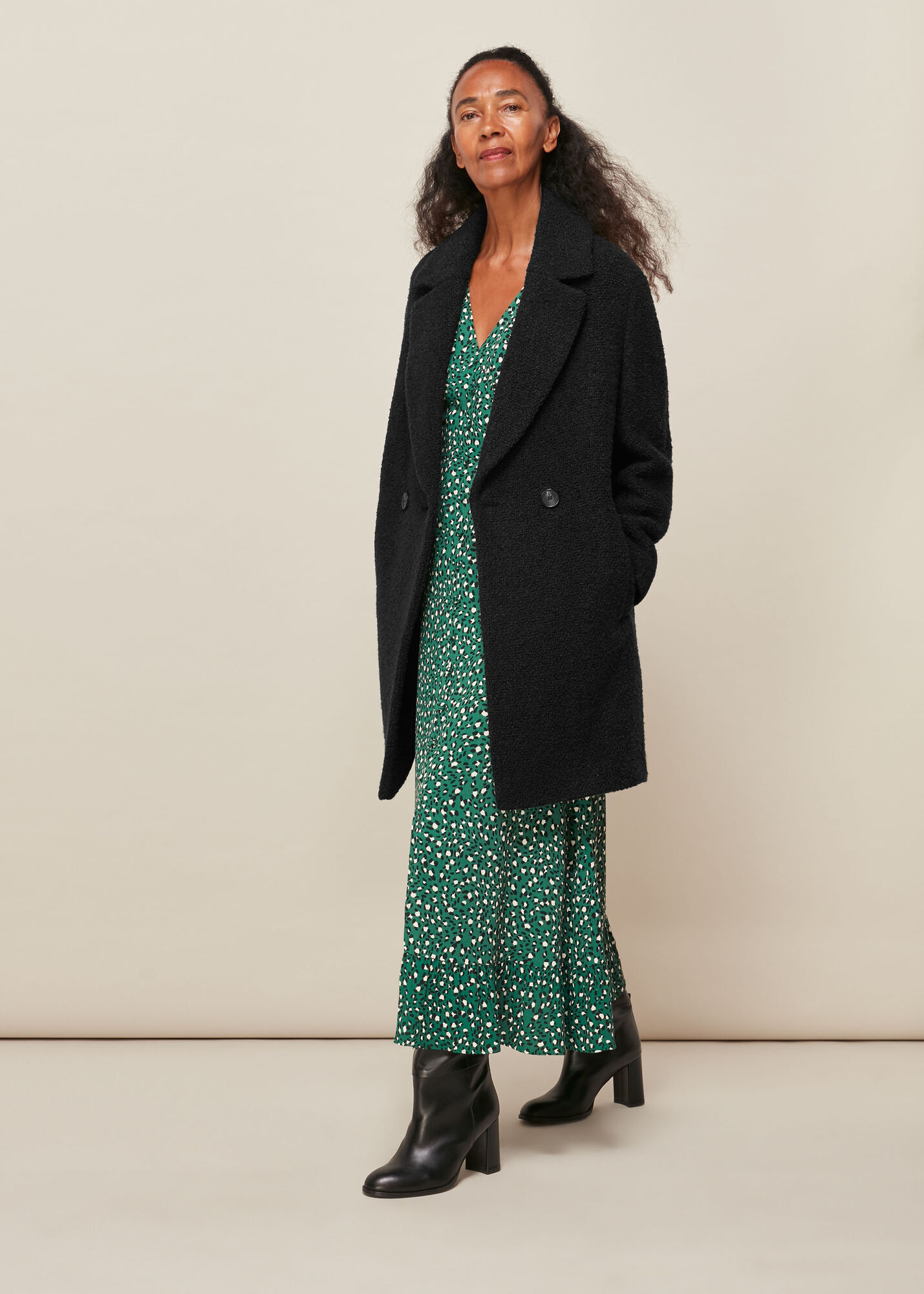Whistles Women Boucle Double Breasted Coat - Black - Xs