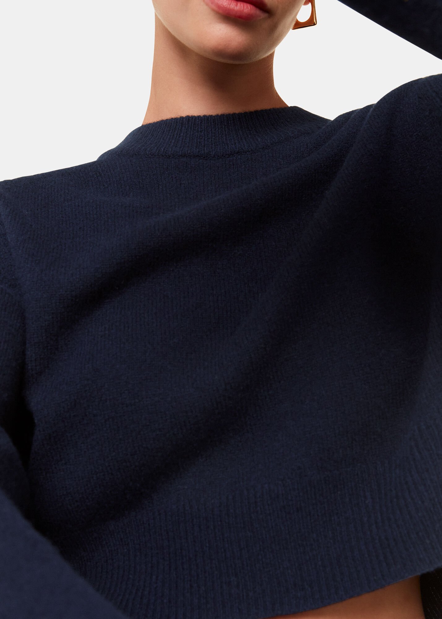 Women's Navy Wool Crop Relaxed Sweater | Whistles US |