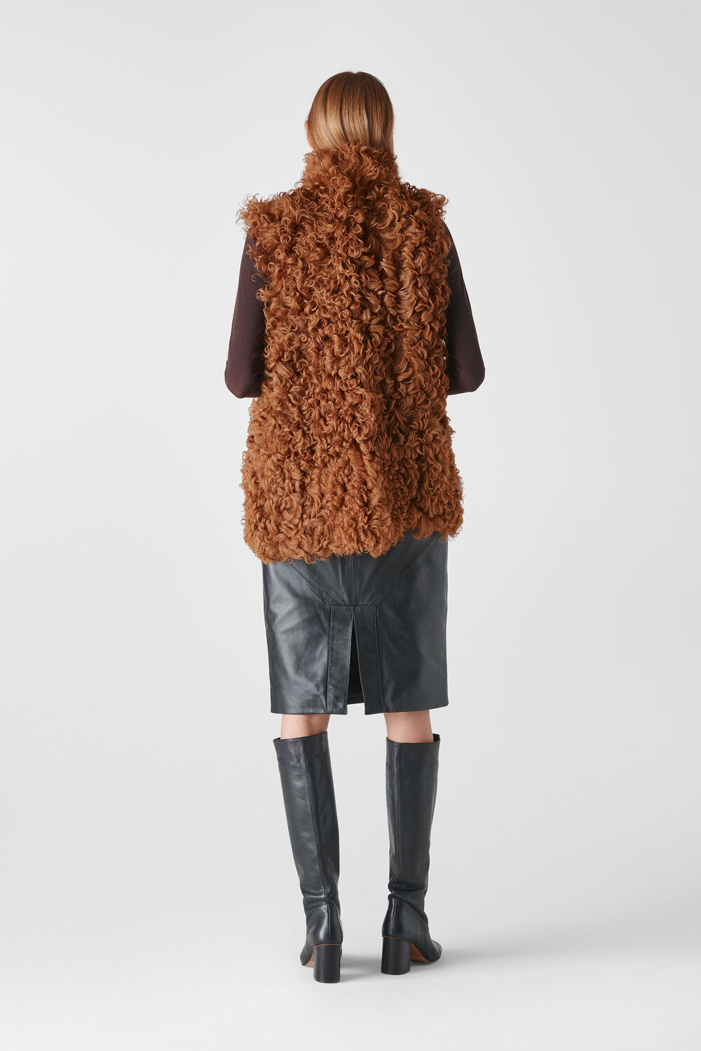 Longline Curly Sheepskin Gilet Tan