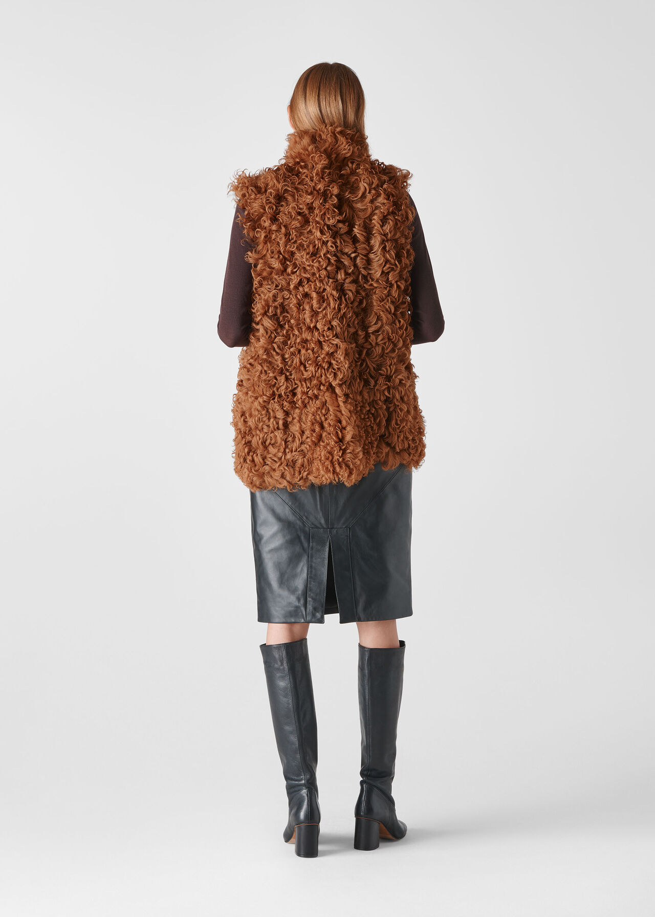 Longline Curly Sheepskin Gilet Tan