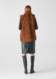 Longline Curly Sheepskin Gilet Tan