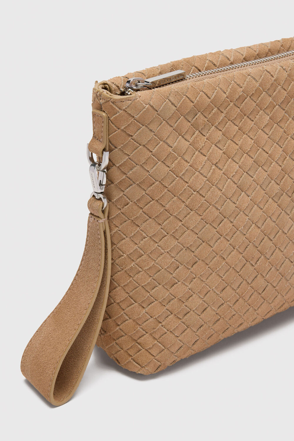 Neutral Avah Woven Suede Zip Clutch