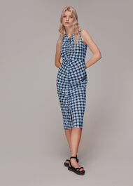 Ruched Gingham Midi Dress