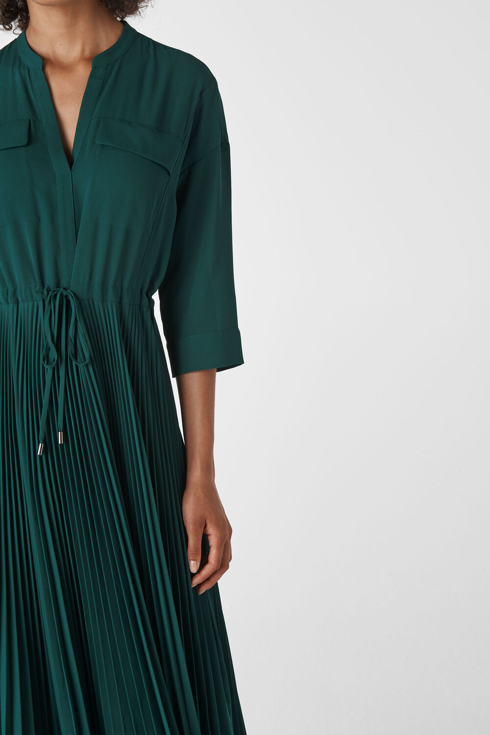 Wendy Pleat Shirt Dress Dark Green