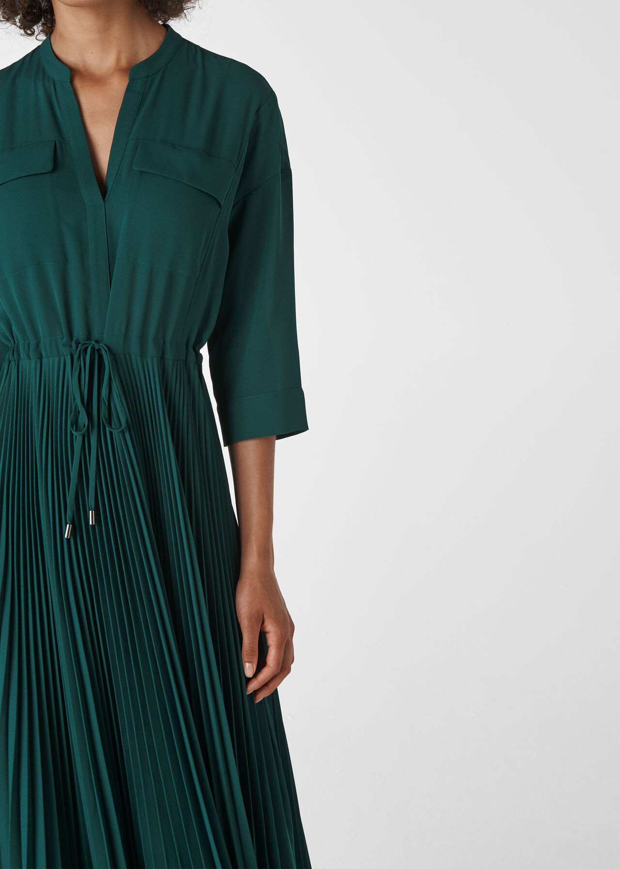 Wendy Pleat Shirt Dress Dark Green