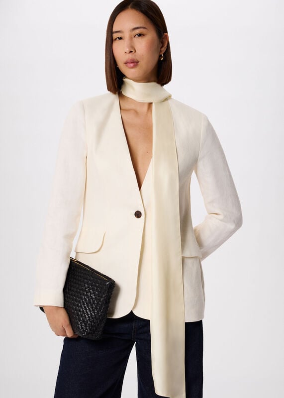 Ivory Collarless Linen Blazer