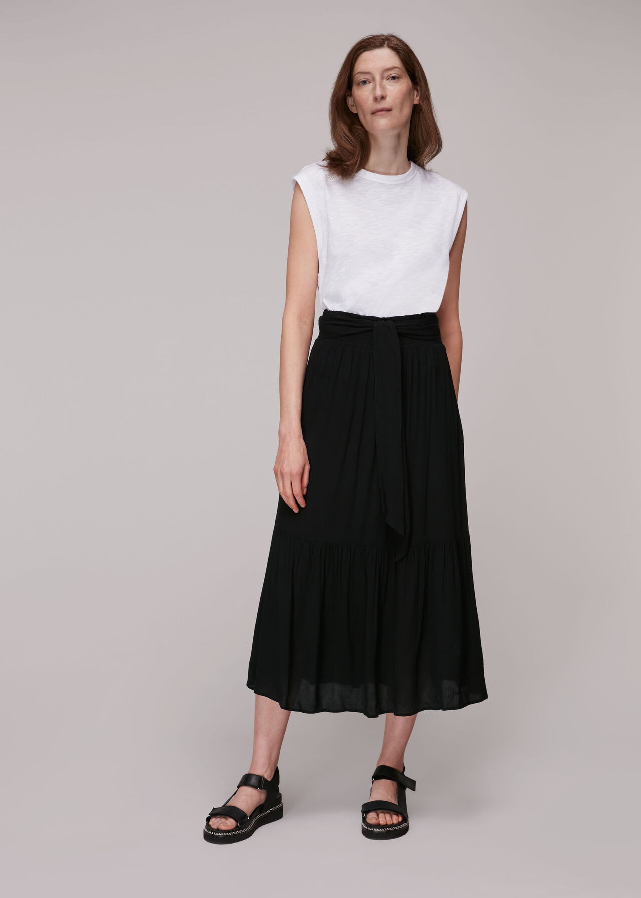 Black Smocked Waist Skirt | WHISTLES | Whistles UK