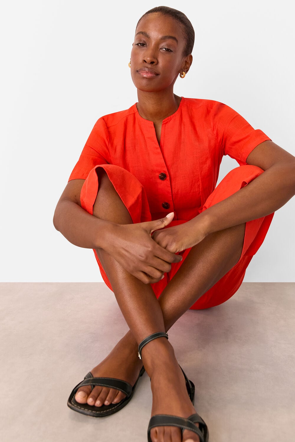 Red Linen Button Jumpsuit
