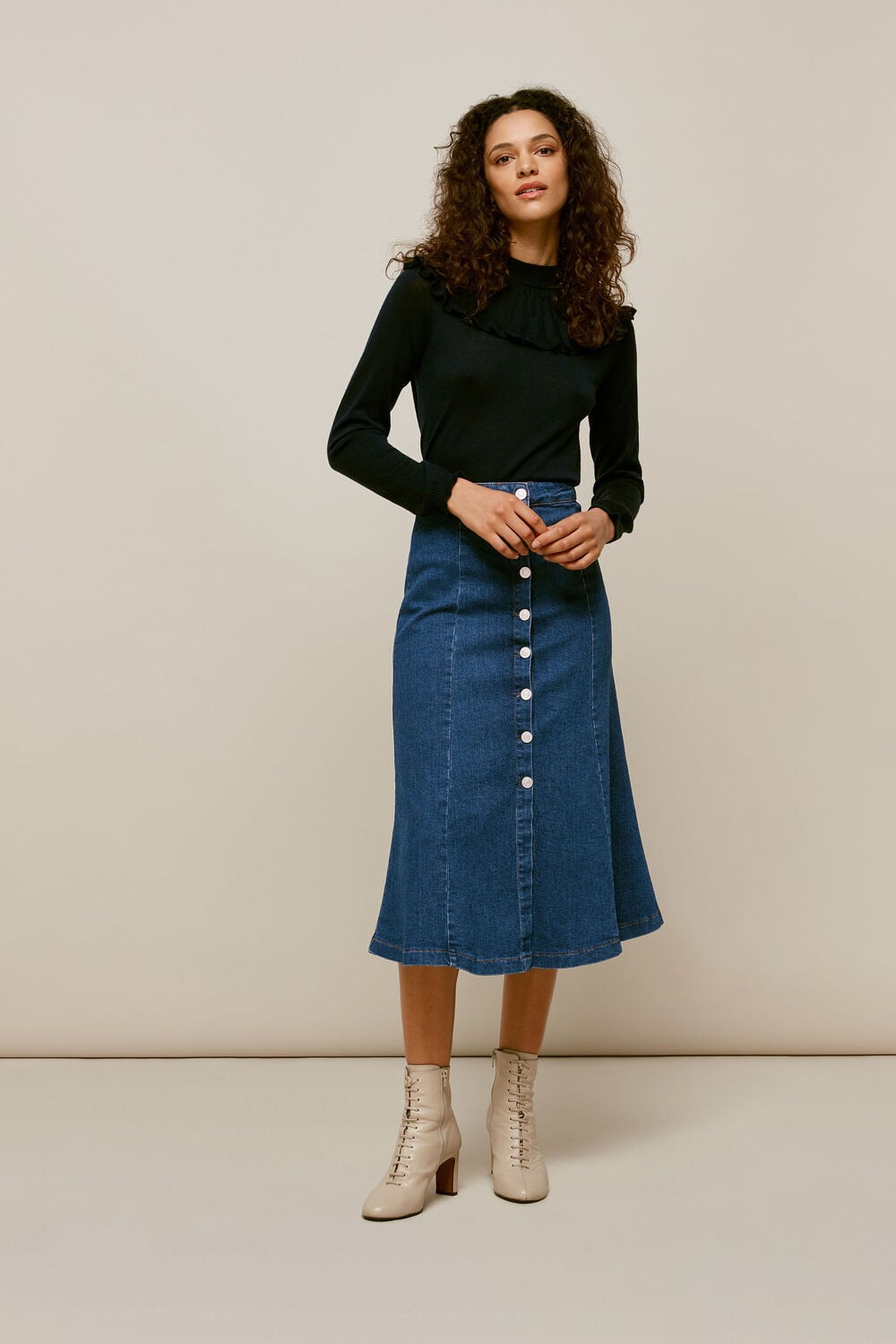 Denim Button Through Skirt Denim