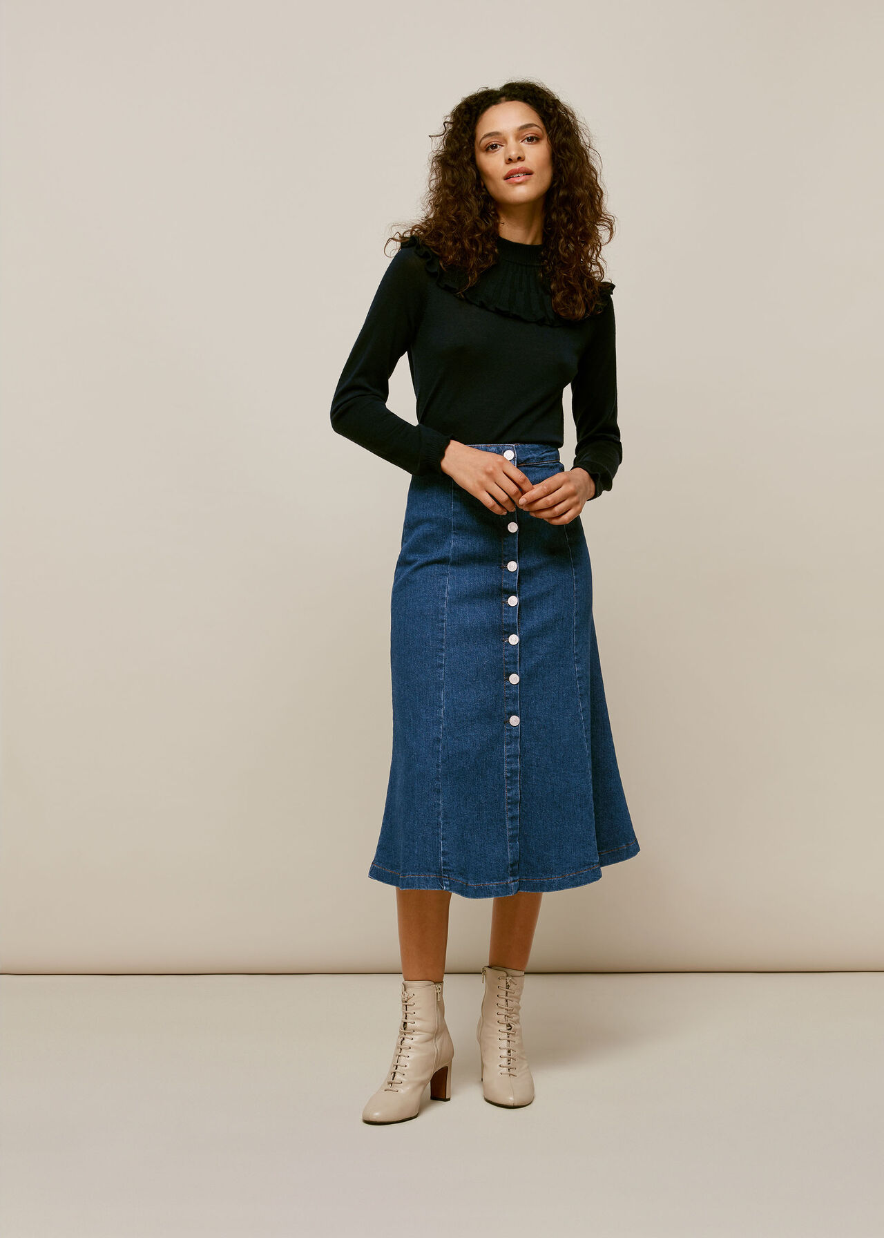 Denim Button Through Skirt Denim