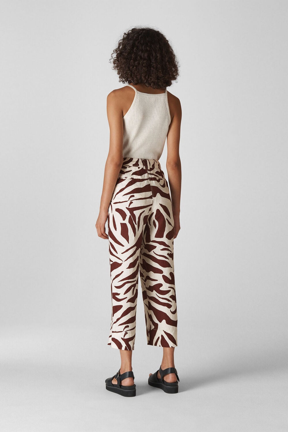 Ella Zebra Print Linen Trouser Brown/Multi