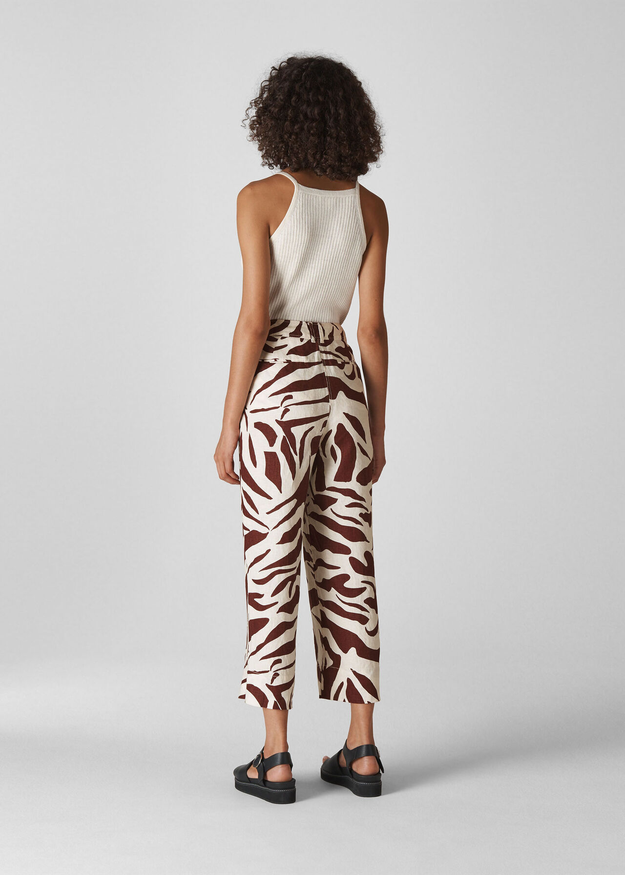 Ella Zebra Print Linen Trouser Brown/Multi