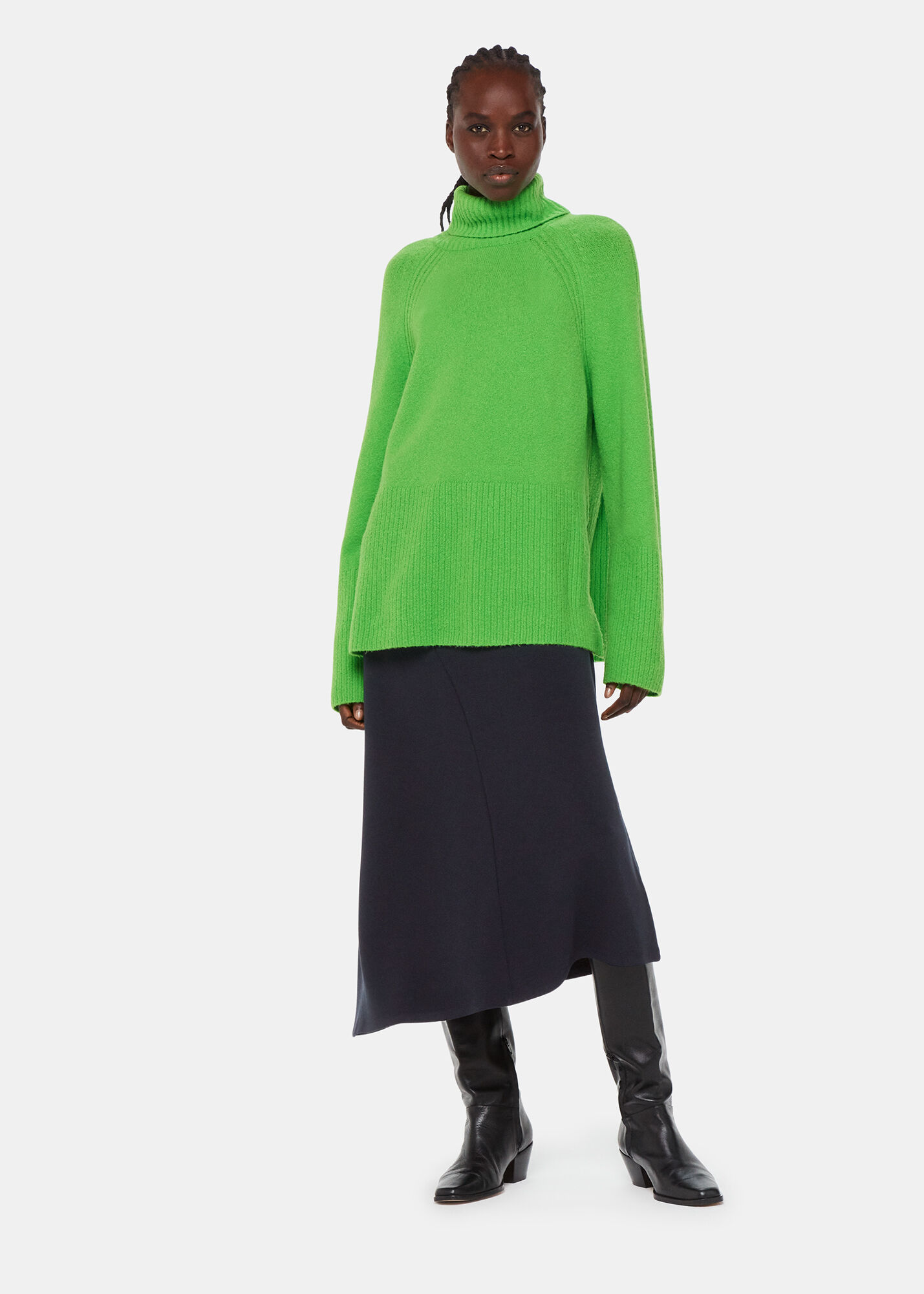 Navy Ottoman Rib Curved Hem Skirt WHISTLES