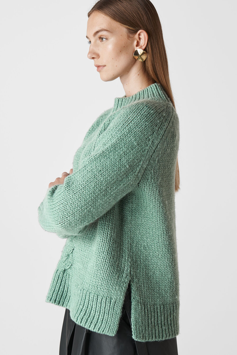 Oversized Cable Alpaca Sweater Pale Green
