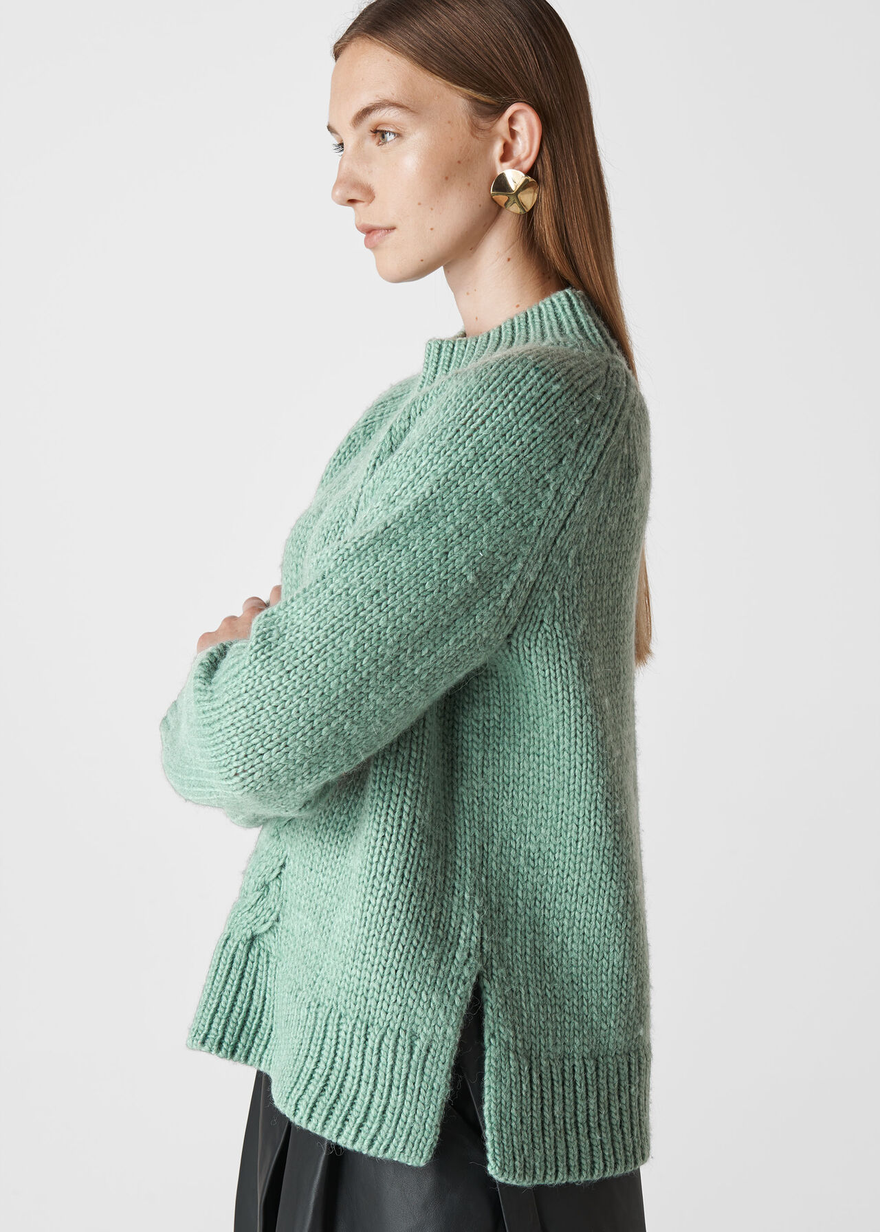 Oversized Cable Alpaca Sweater Pale Green