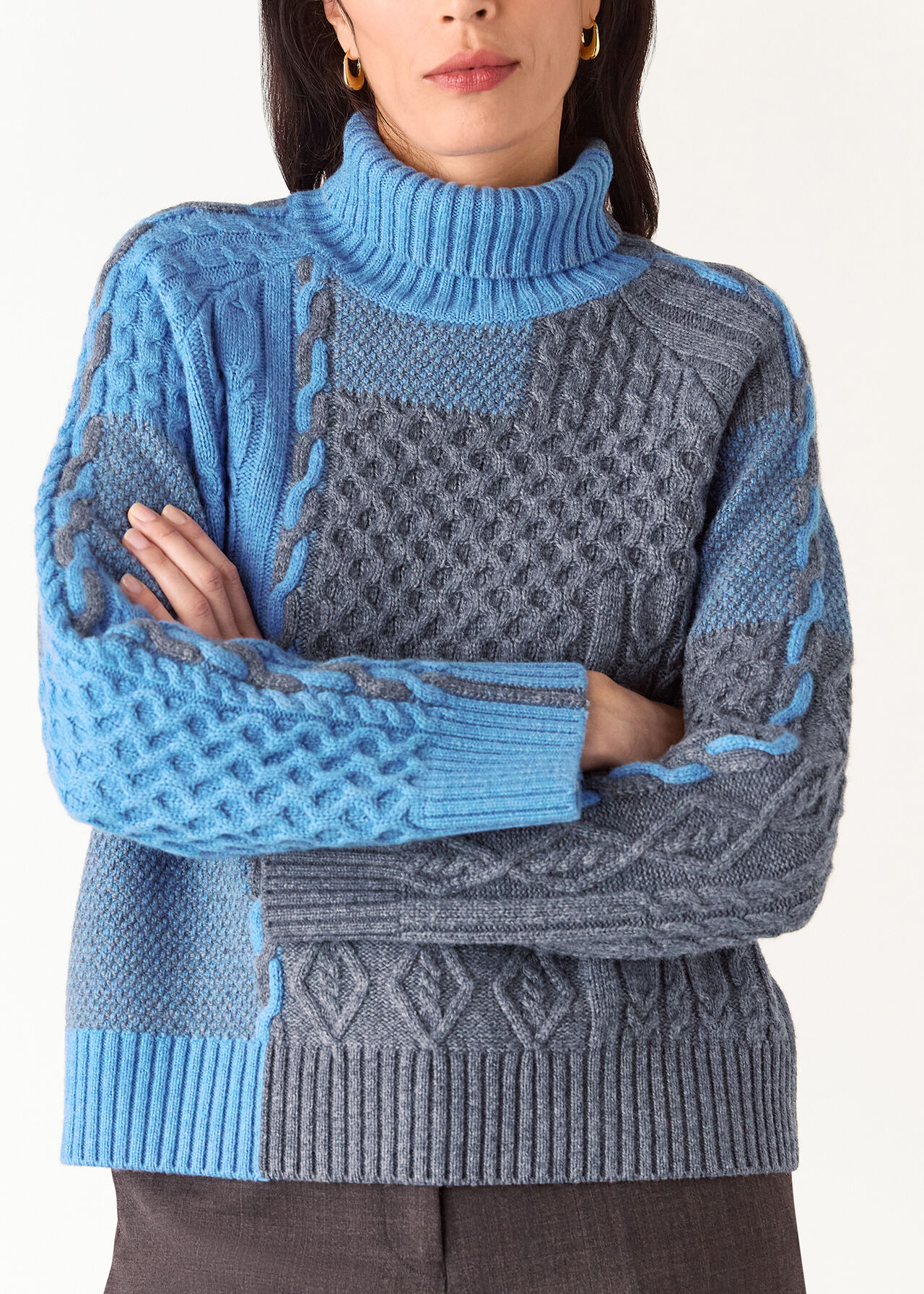 Patchwork Cable Knit Sweater