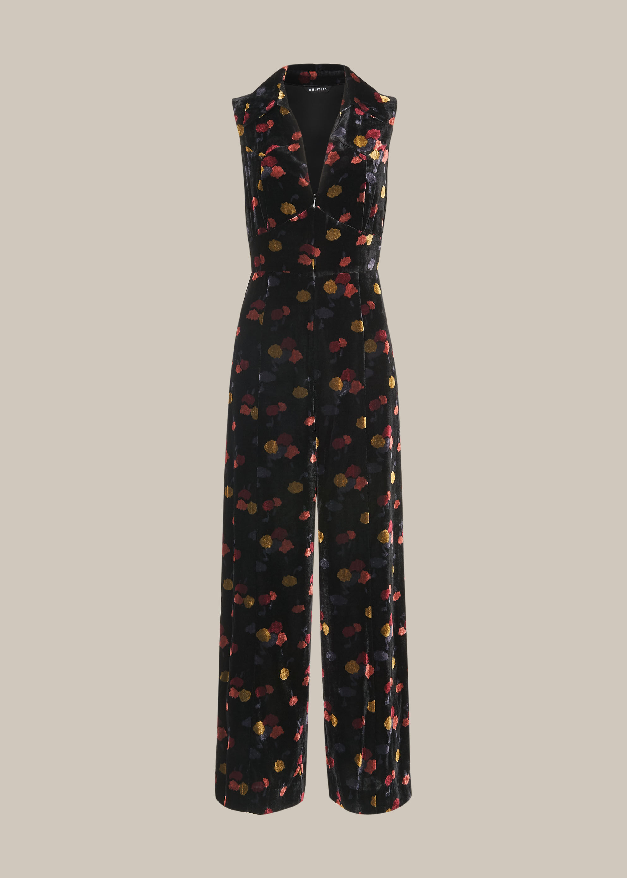 Black Multi Velvet Printed Jumpsuit WHISTLES Whistles UK