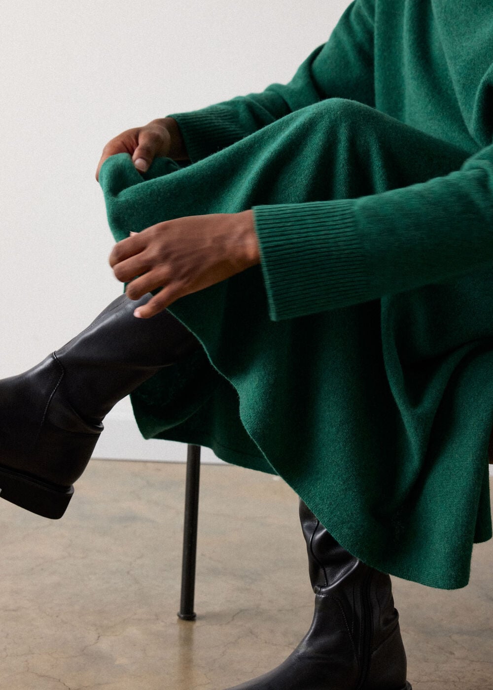 Green Wool Knitted Midi Skirt