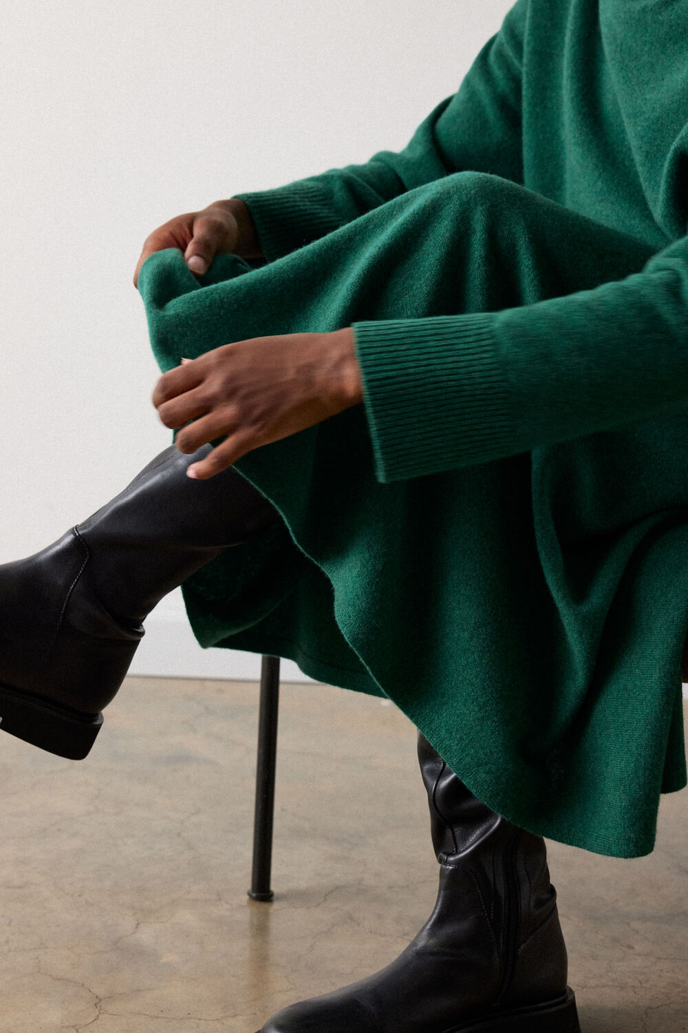Green Wool Knitted Midi Skirt