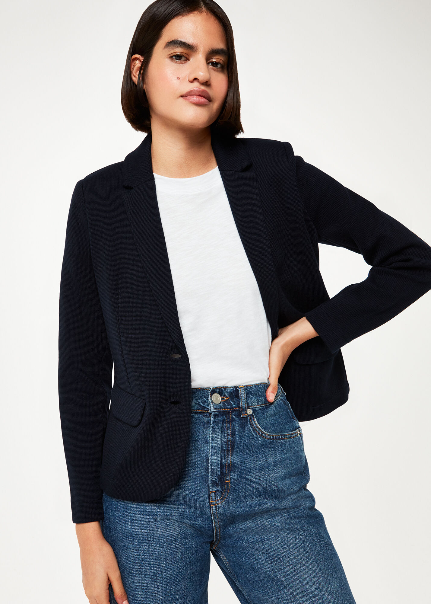 Navy Slim Jersey Jacket WHISTLES