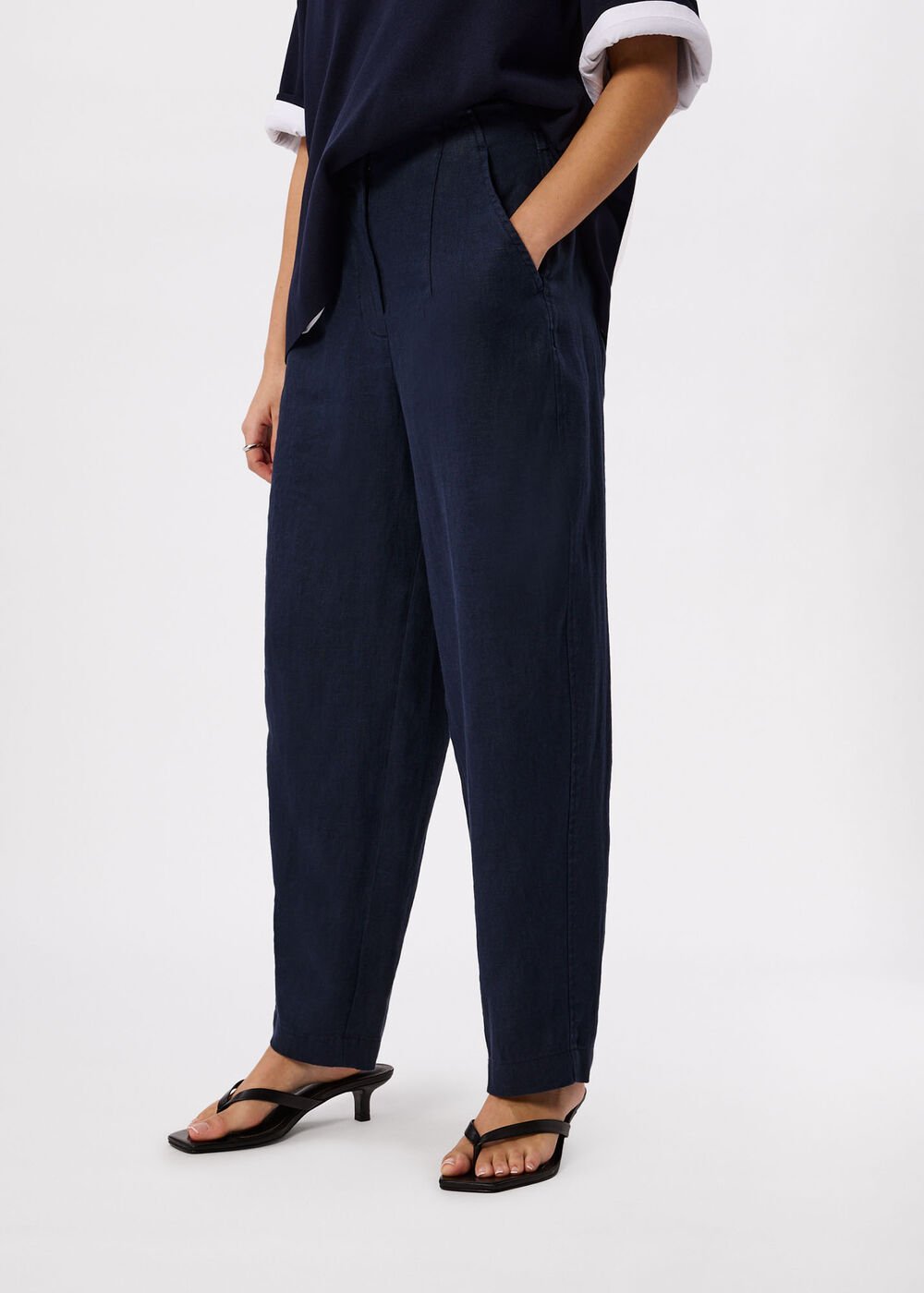 Petite Linen Barrel Leg Trouser