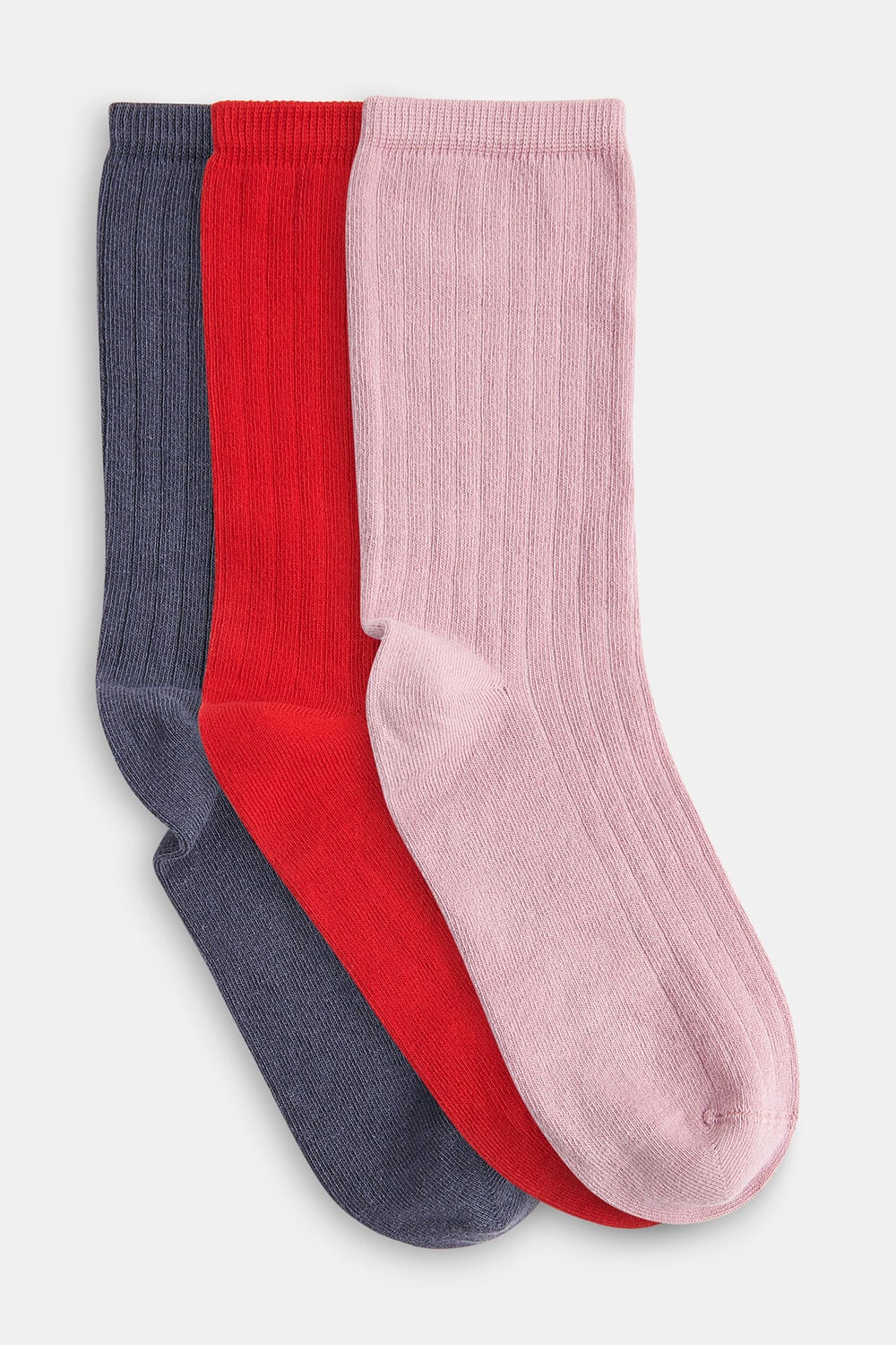 Red Ribbed Socks Set of 3