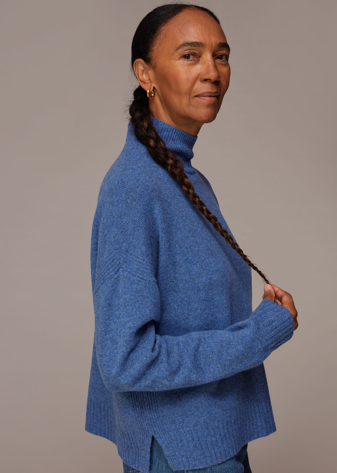 Pale Blue Wool Split Funnel Neck Jumper WHISTLES