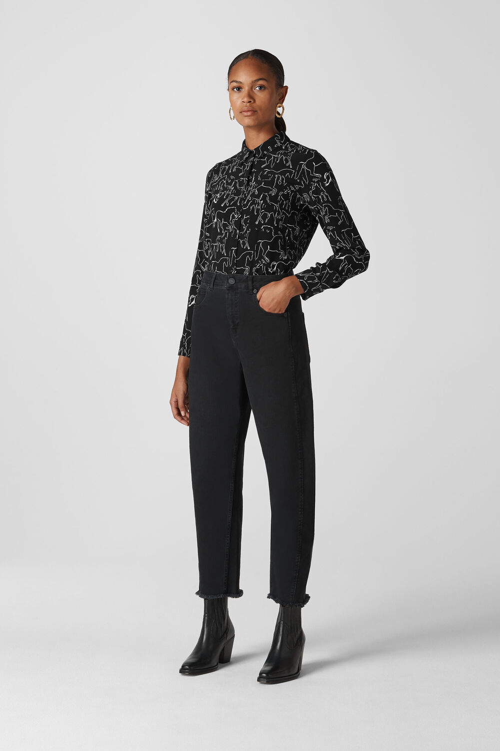 Stallion Print Pocket Shirt Black and White