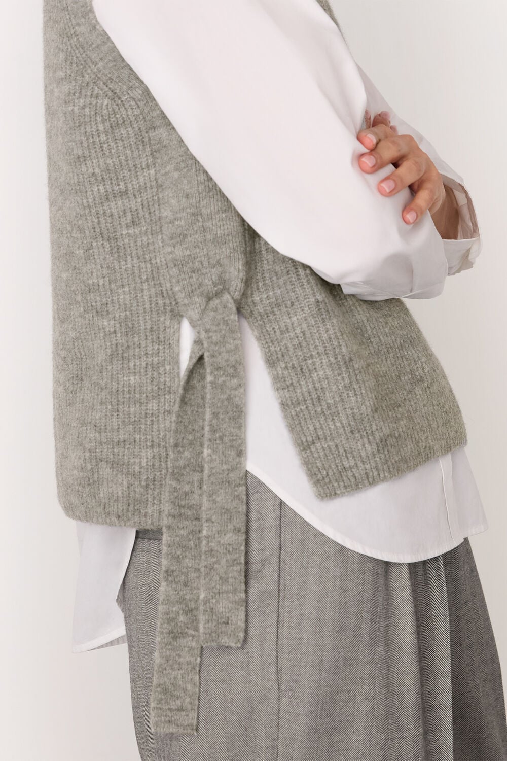 Grey Wool Mix Side Tie Detail Tank