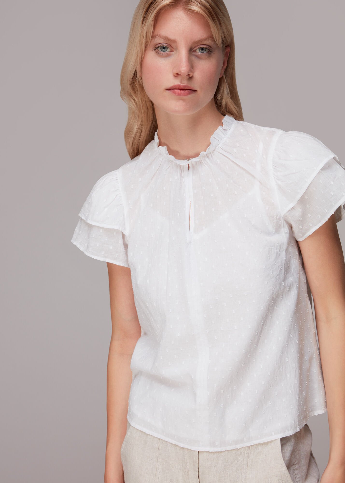 White Dobby Cotton Blouse WHISTLES